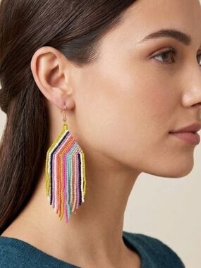 Plunder Multicolor Seed Bead Fringe Earrings with Yellow Accent